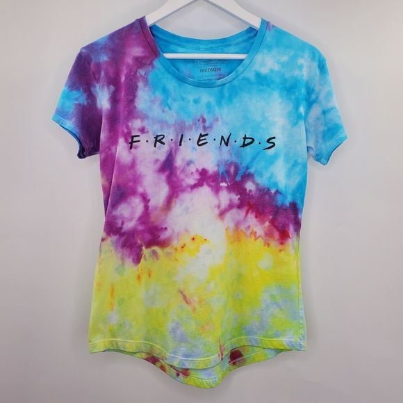 Friends Custom Ice Tie Dye Logo Spellout Graphic Tee Shirt Rainbow - Picture 1 of 8